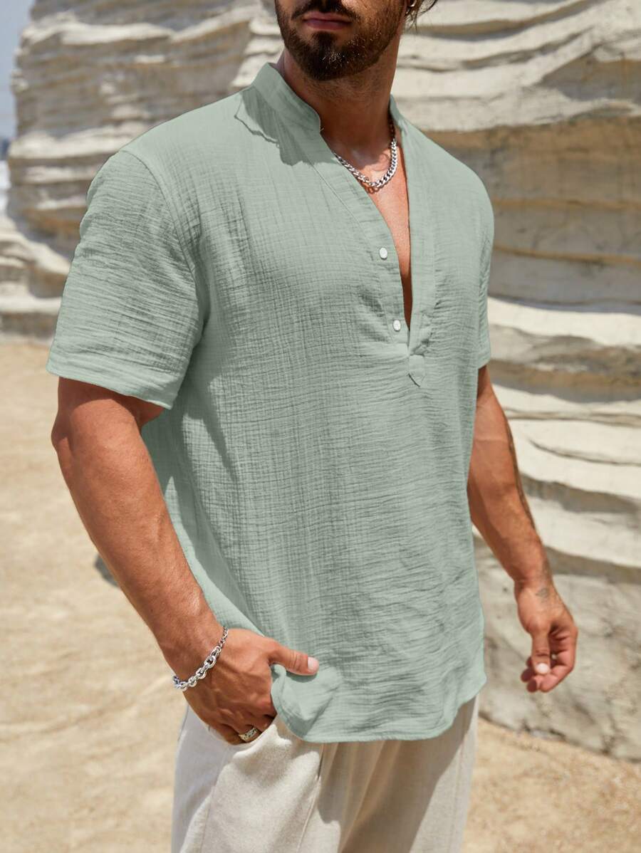 Loose Fit Short Sleeve Casual Shirts-Vacay Outfit