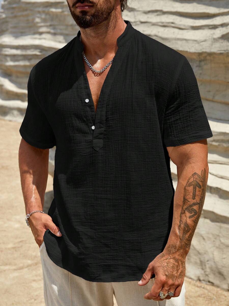 Loose Fit Short Sleeve Casual Shirts-Vacay Outfit