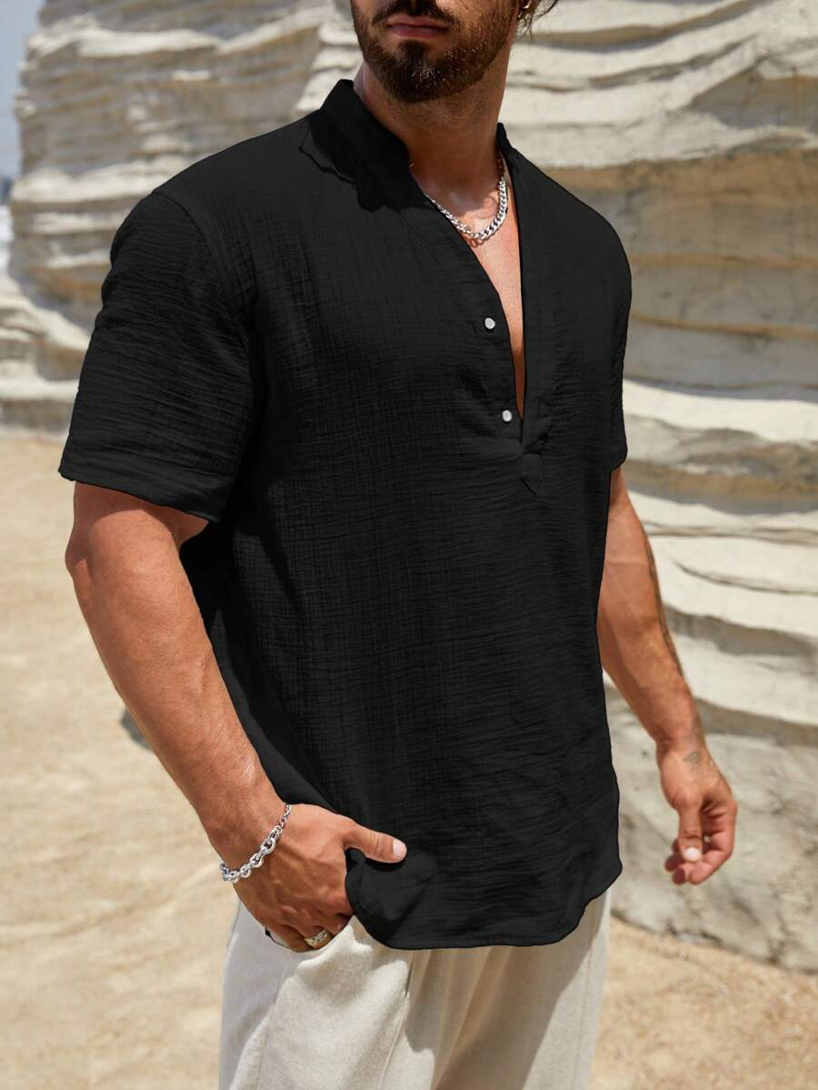 Loose Fit Short Sleeve Casual Shirts-Vacay Outfit