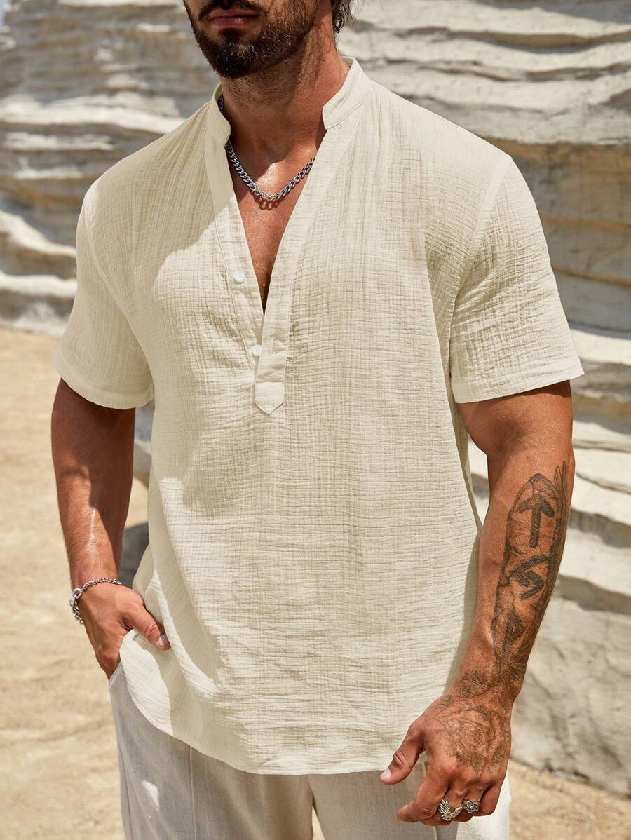 Loose Fit Short Sleeve Casual Shirts-Vacay Outfit