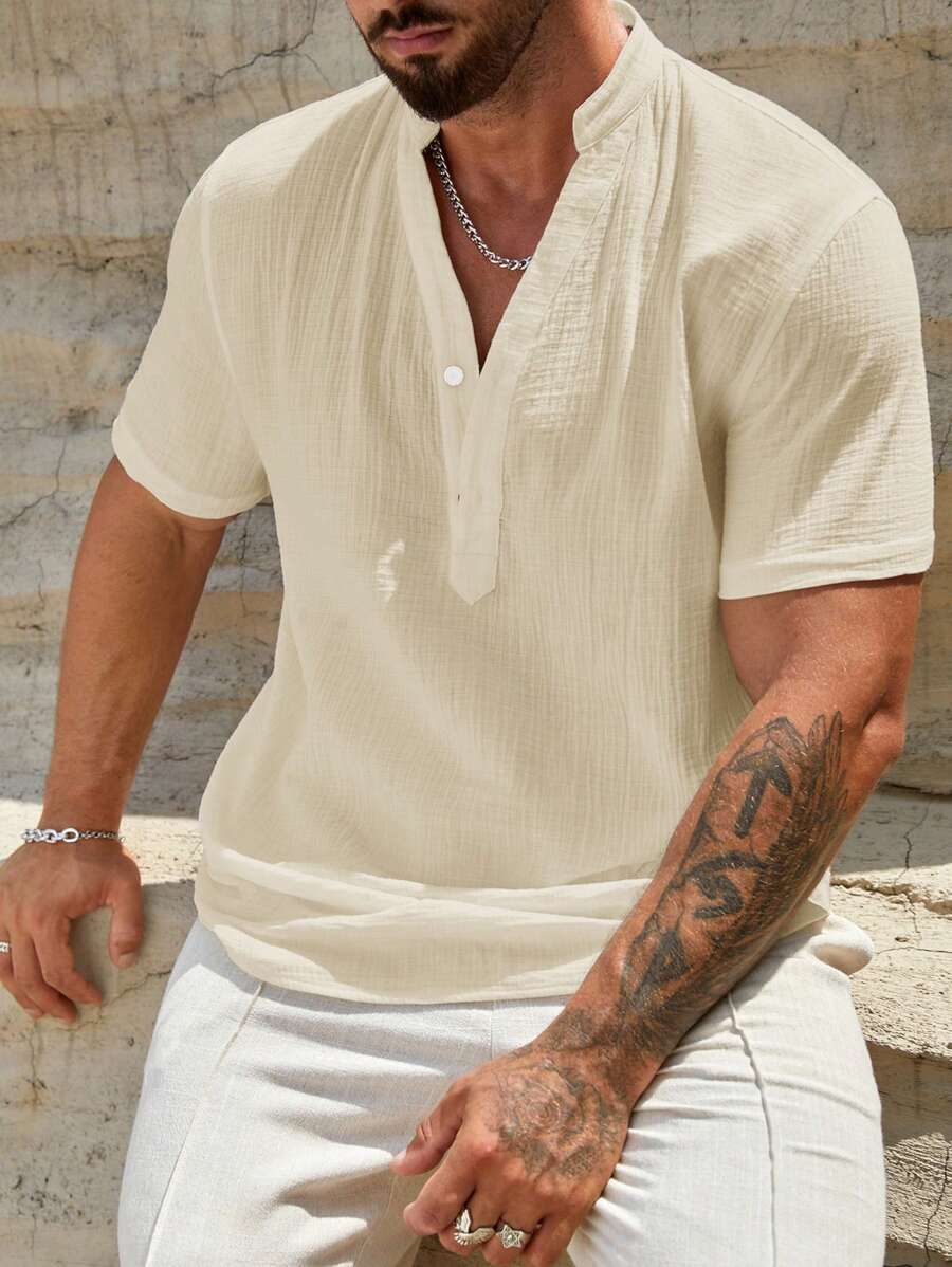 Loose Fit Short Sleeve Casual Shirts-Vacay Outfit