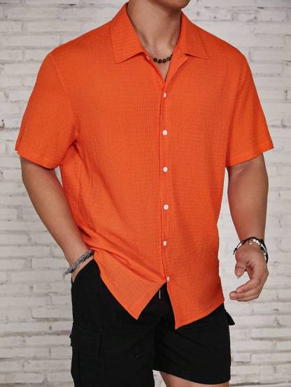 Loose Fit Short Sleeve Textured Shirts-Vacay Outfit