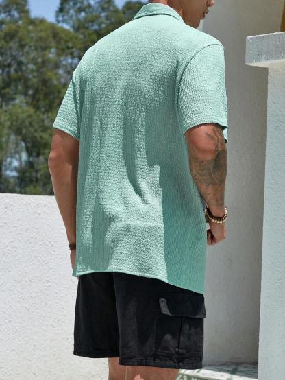 Loose Fit Short Sleeve Textured Shirts-Vacay Outfit