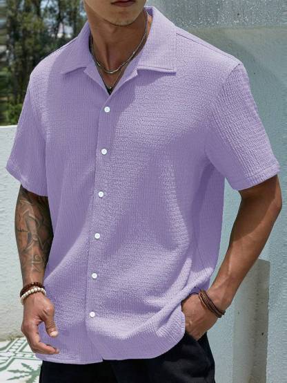 Loose Fit Short Sleeve Textured Shirts-Vacay Outfit