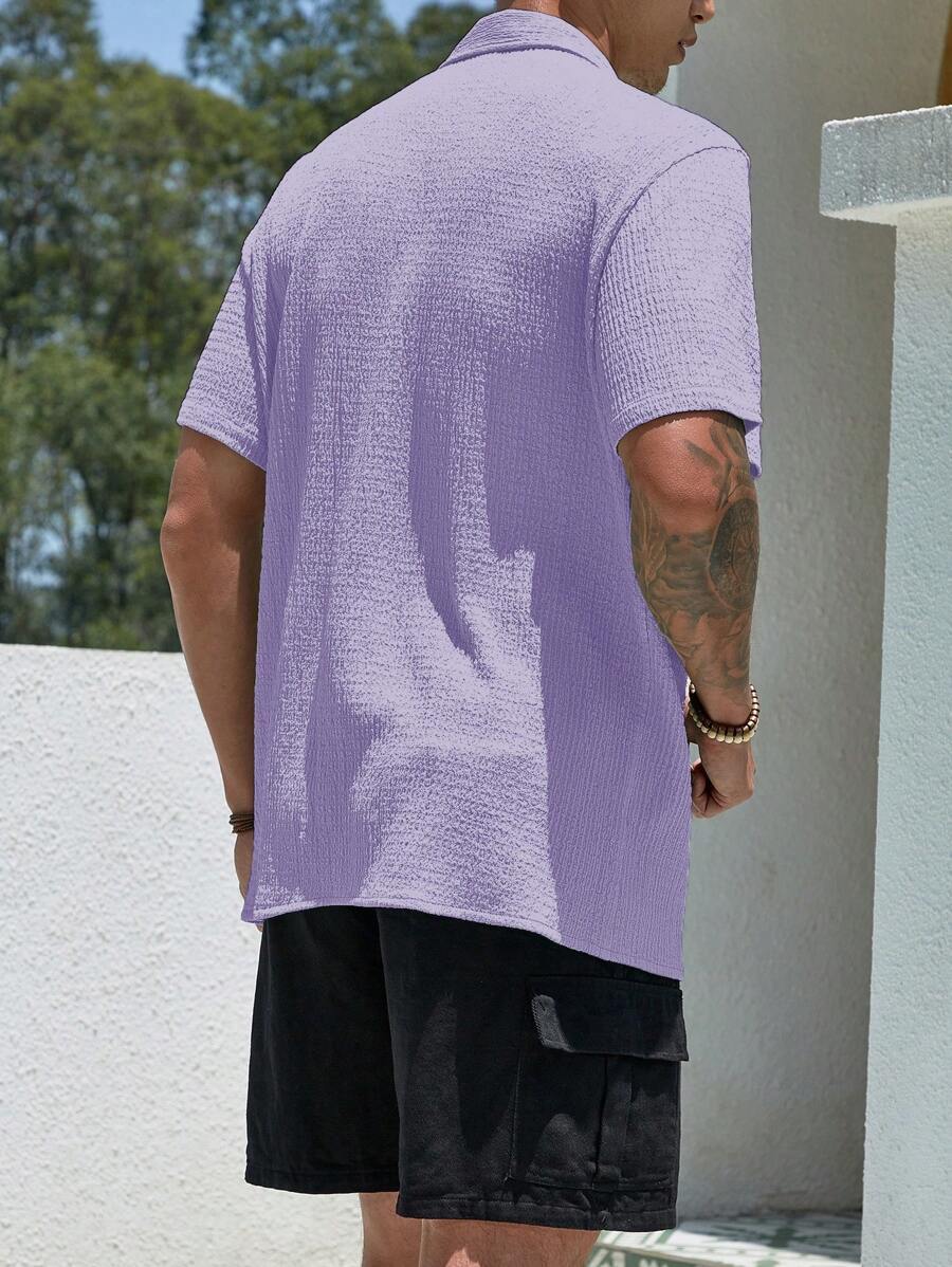 Loose Fit Short Sleeve Textured Shirts-Vacay Outfit