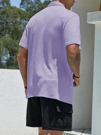 Loose Fit Short Sleeve Textured Shirts-Vacay Outfit
