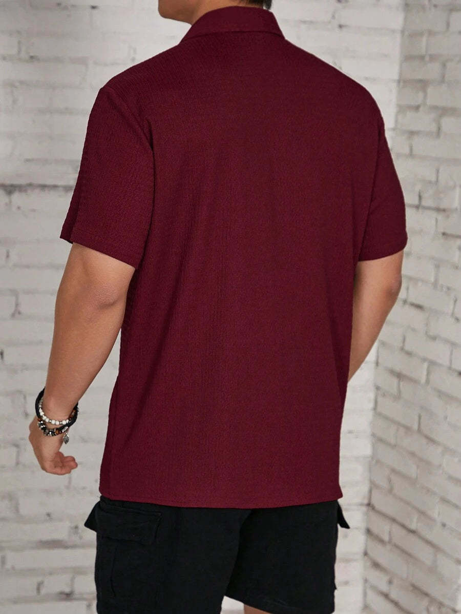 Loose Fit Short Sleeve Textured Shirts-Vacay Outfit