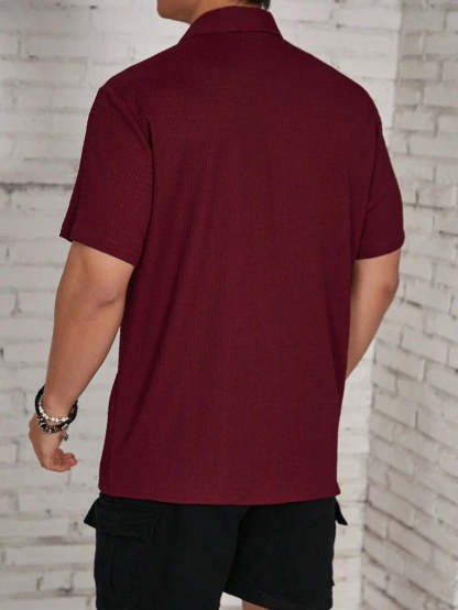 Loose Fit Short Sleeve Textured Shirts-Vacay Outfit
