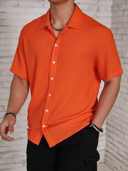 Loose Fit Short Sleeve Textured Shirts-Vacay Outfit