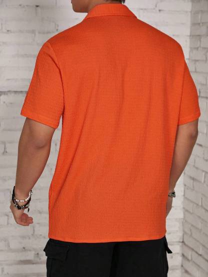 Loose Fit Short Sleeve Textured Shirts-Vacay Outfit