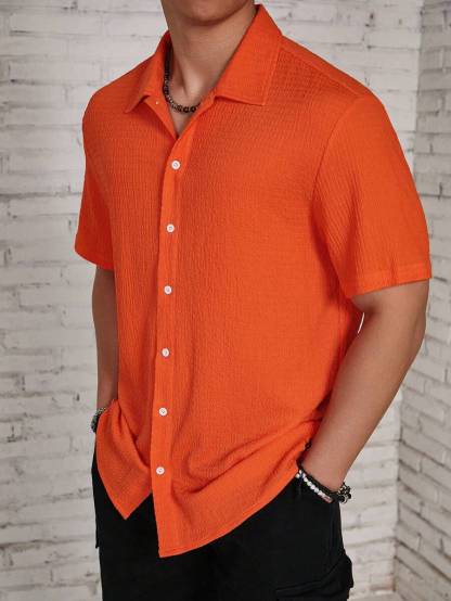 Loose Fit Short Sleeve Textured Shirts-Vacay Outfit