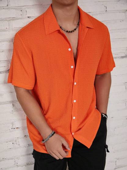 Loose Fit Short Sleeve Textured Shirts-Vacay Outfit