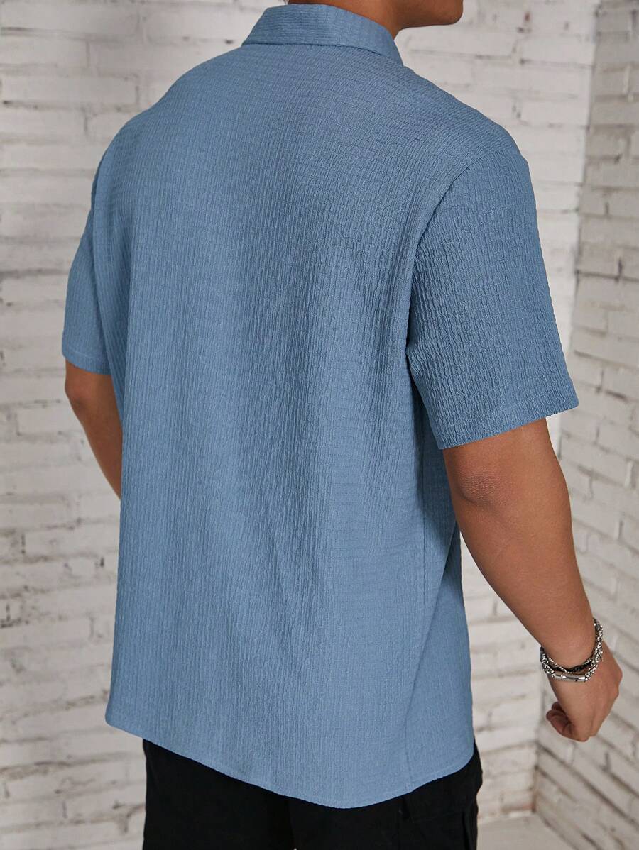 Loose Fit Textured Button Up Shirts-Vacay Outfit