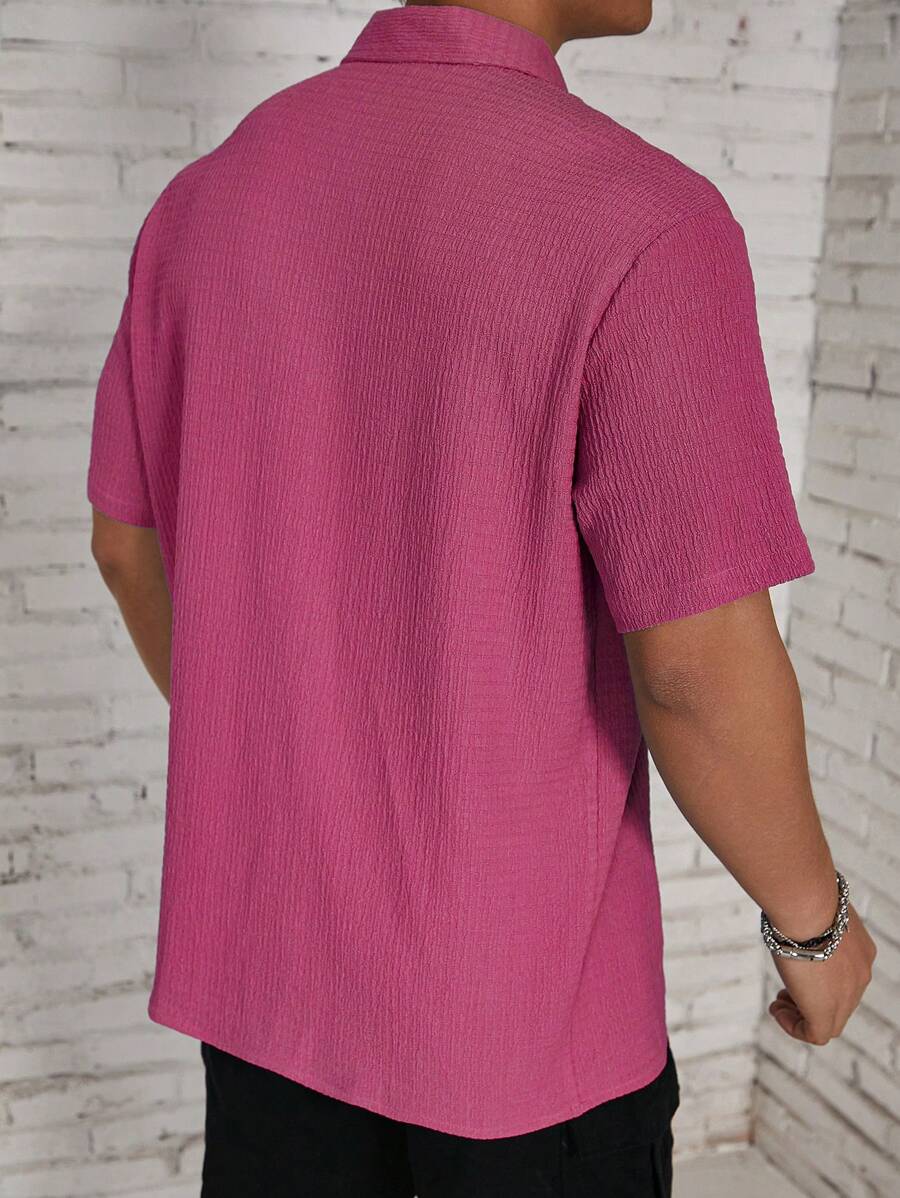 Loose Fit Textured Button Up Shirts-Vacay Outfit