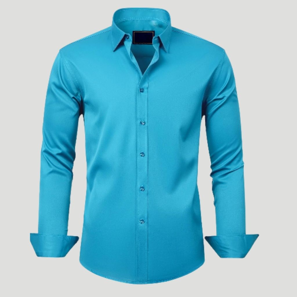 Men Dress Shirt Solid Long Sleeve Wrinkle