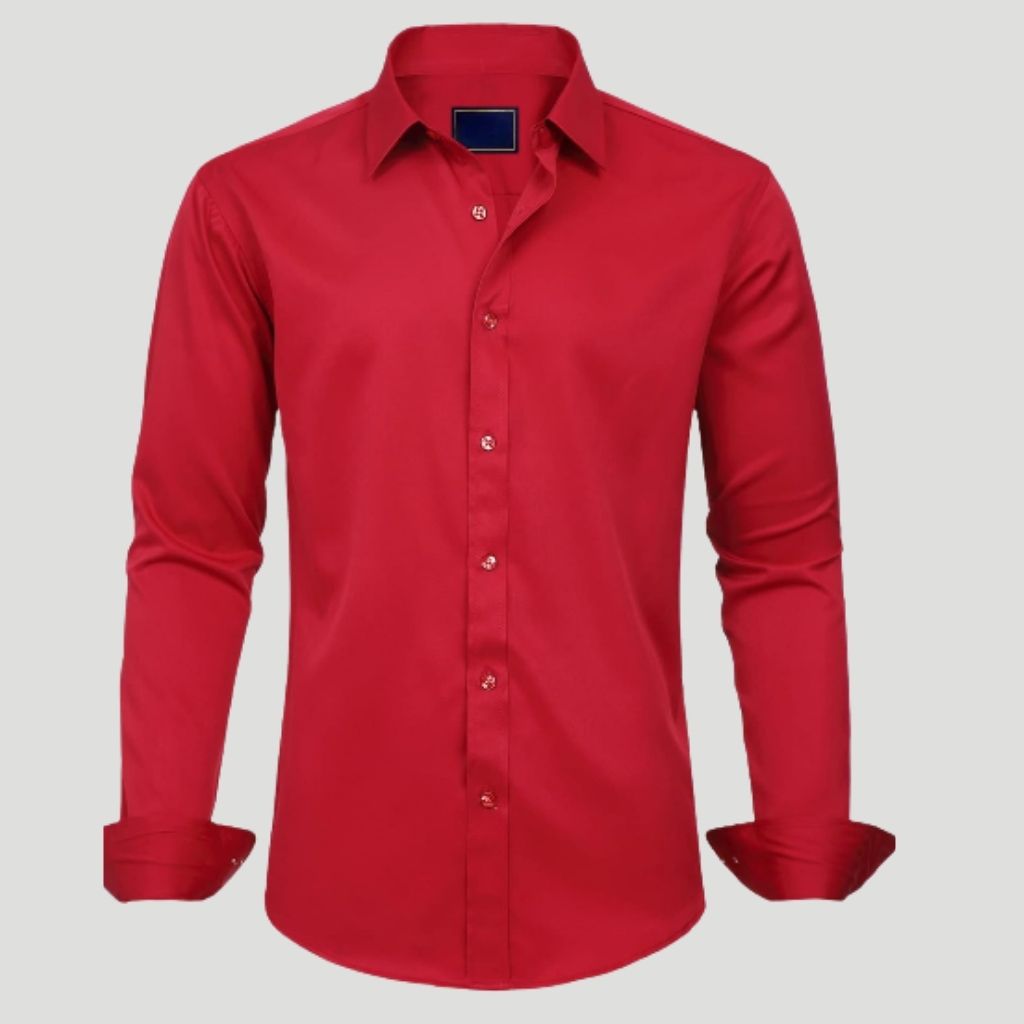 Men Dress Shirt Solid Long Sleeve Wrinkle