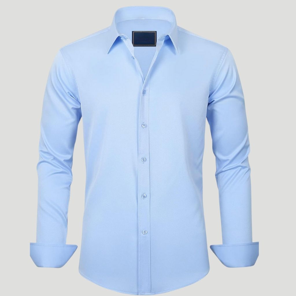 Men Dress Shirt Solid Long Sleeve Wrinkle
