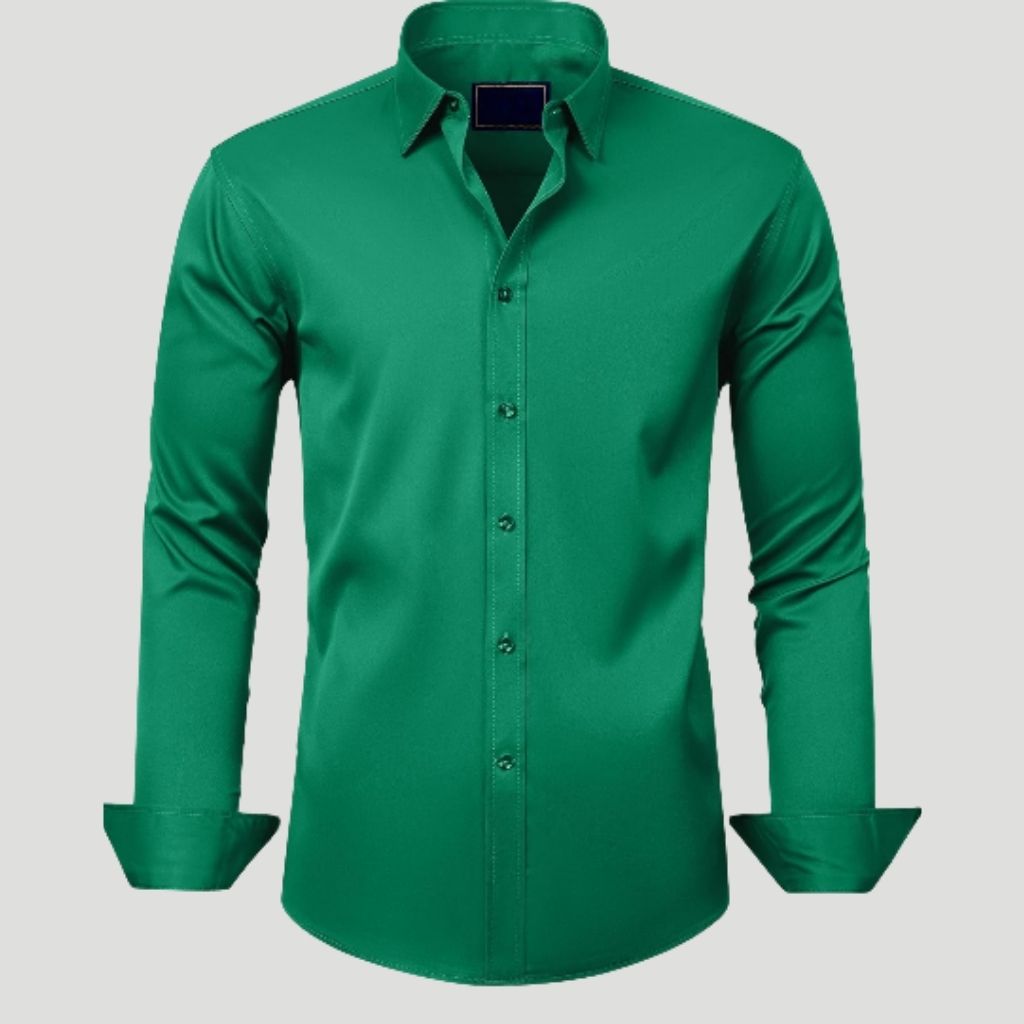 Men Dress Shirt Solid Long Sleeve Wrinkle