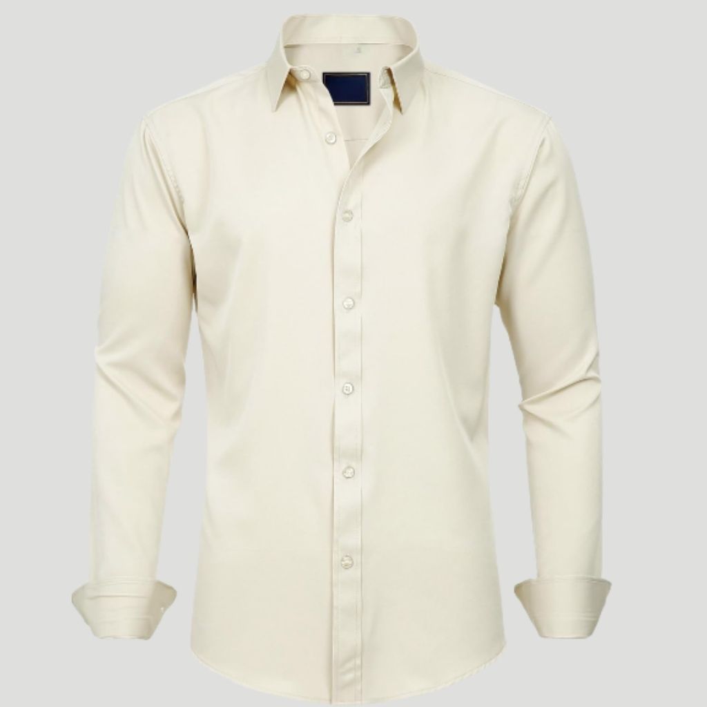 Men Dress Shirt Solid Long Sleeve Wrinkle