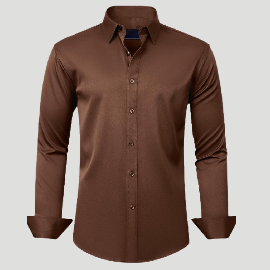 Men Dress Shirt Solid Long Sleeve Wrinkle