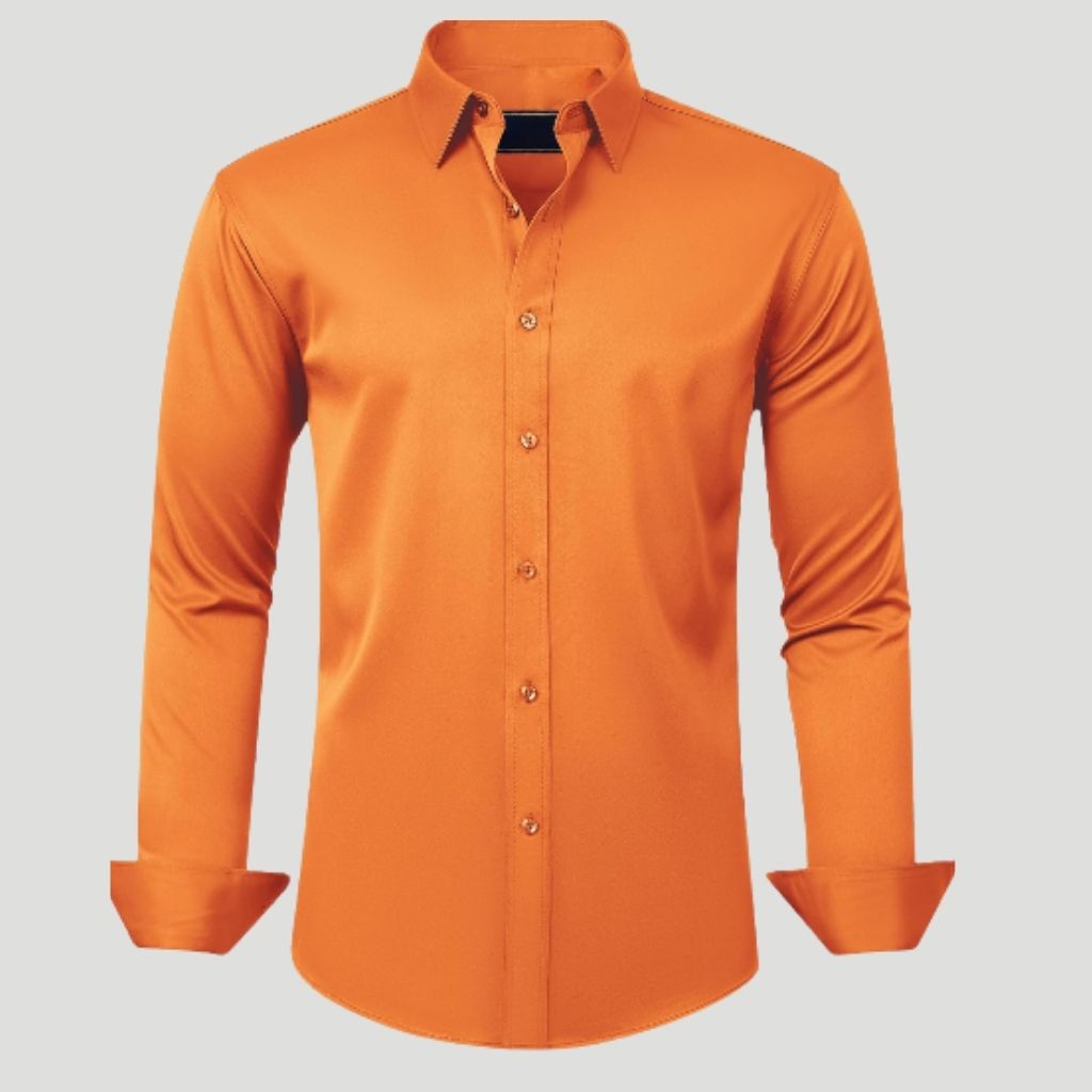 Men Dress Shirt Solid Long Sleeve Wrinkle