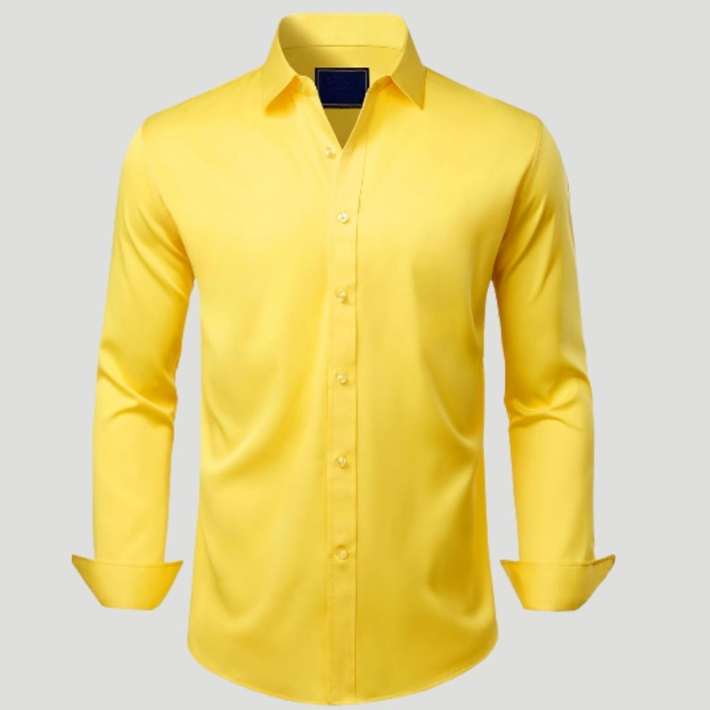 Men Dress Shirt Solid Long Sleeve Wrinkle