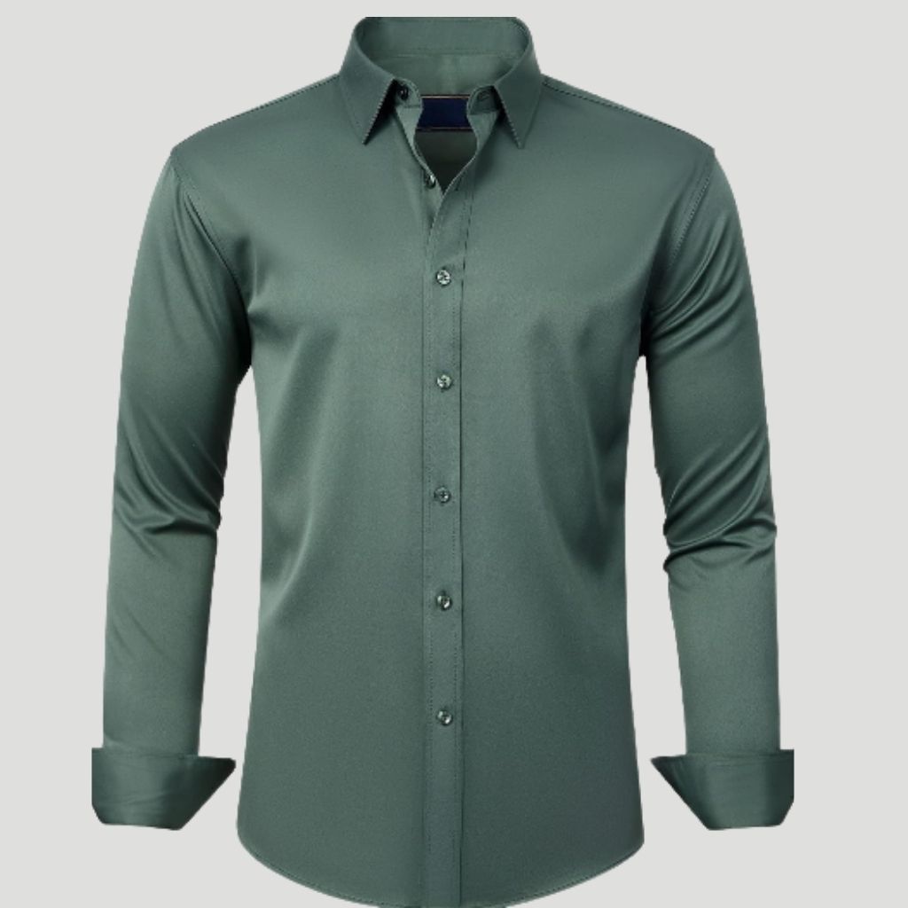 Men Dress Shirt Solid Long Sleeve Wrinkle