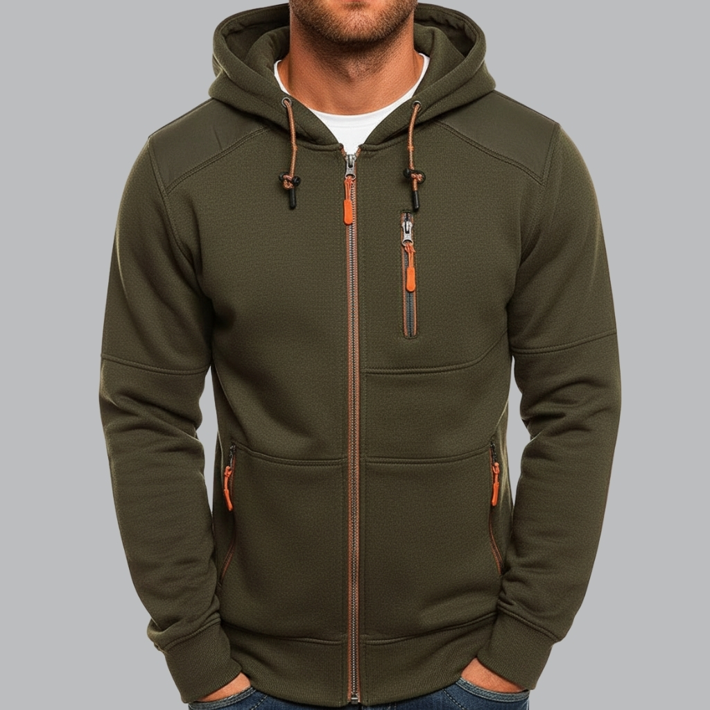 Men With Zip Pockets Full Zip Long Sleeve Sports Hooded