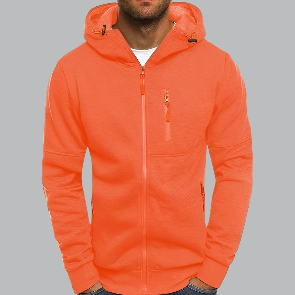 Men with Zip Pockets Full Zip Long Sleeve Sports Hooded