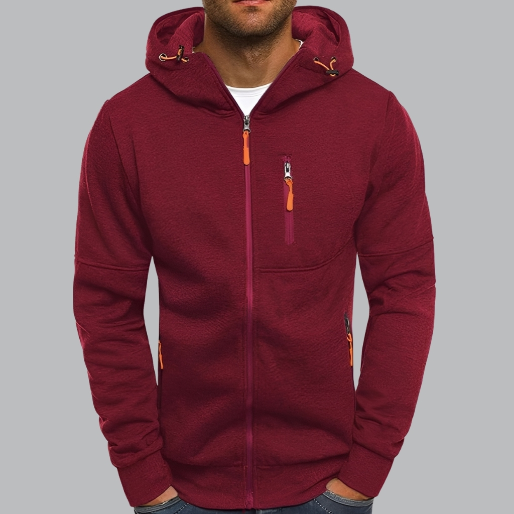 Men with Zip Pockets Full Zip Long Sleeve Sports Hooded