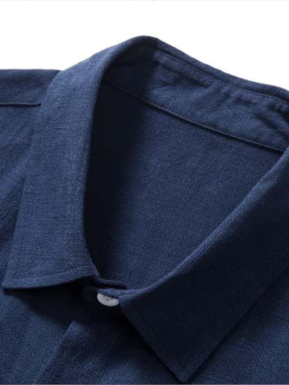 Mixed Linen Rayon Button Down Shirt-Vacay Outfit