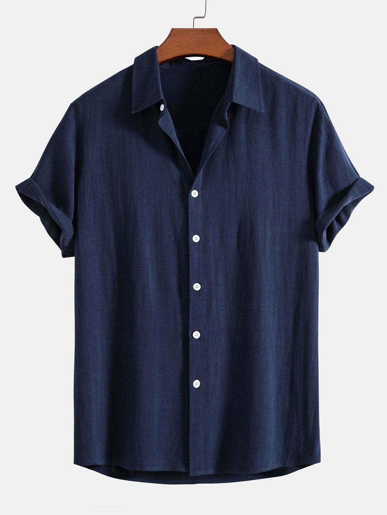 Mixed Linen Rayon Button Down Shirt-Vacay Outfit
