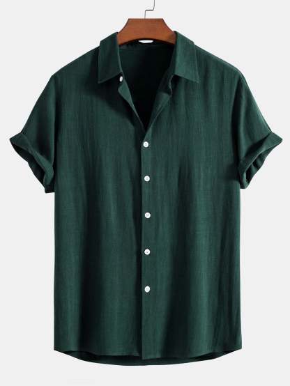Mixed Linen Rayon Button Down Shirt-Vacay Outfit