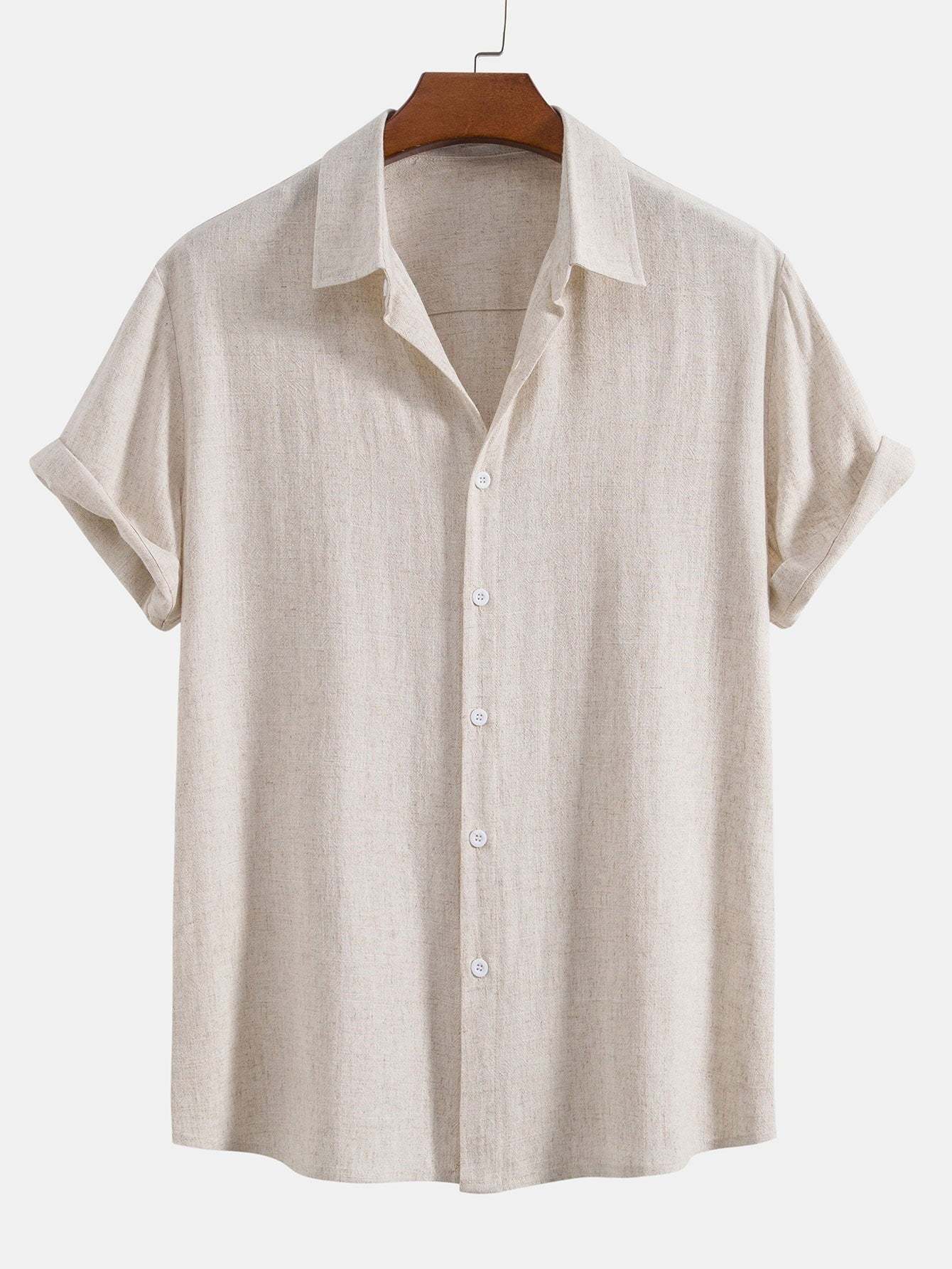 Mixed Linen Rayon Button Down Shirt-Vacay Outfit