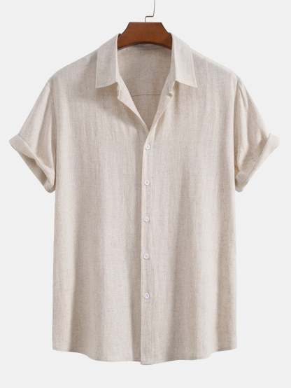 Mixed Linen Rayon Button Down Shirt-Vacay Outfit