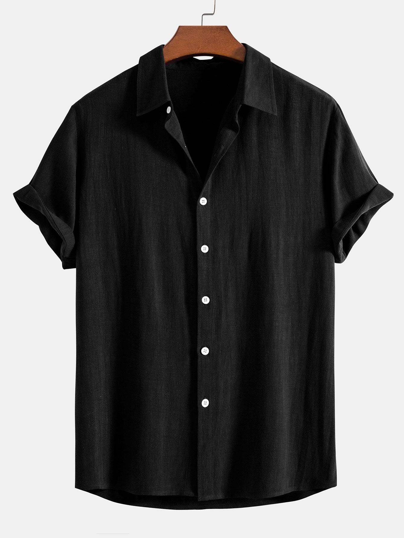 Mixed Linen Rayon Button Down Shirt-Vacay Outfit