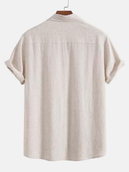 Mixed Linen Rayon Button Down Shirt-Vacay Outfit