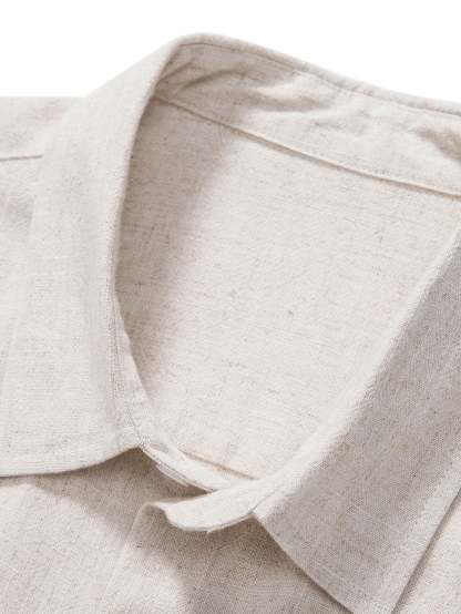 Mixed Linen Rayon Button Down Shirt-Vacay Outfit