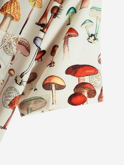 Mushroom Printed Short Sleeve Shirts-Vacay Outfit