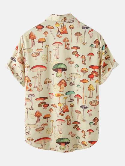Mushroom Printed Short Sleeve Shirts-Vacay Outfit