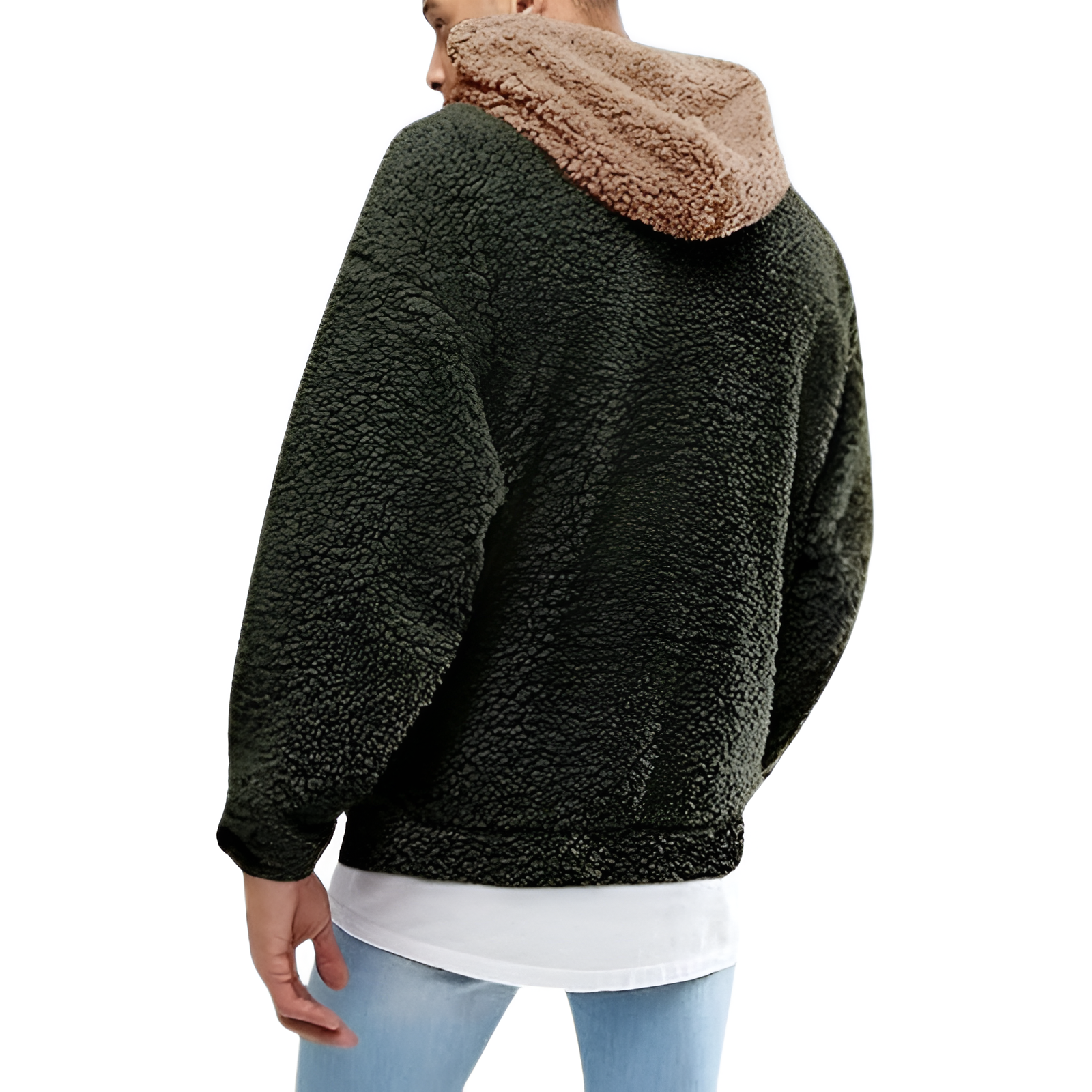 Mens Fuzzy Sherpa Pullover Hoodie Sweatshirts Long Sleeve Sport Front Pocket Military Fall Outwear Winter Hooded