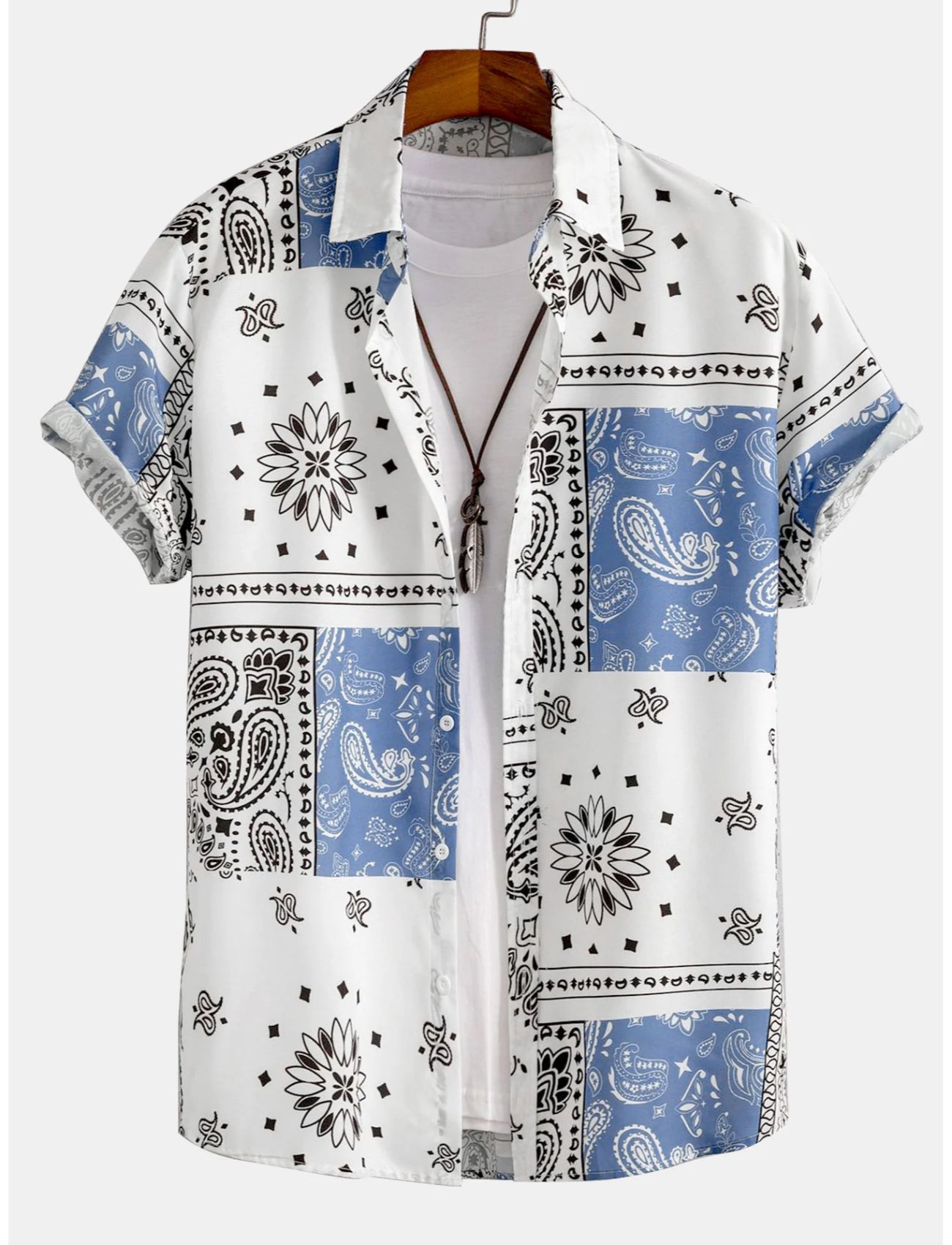 Paisley Design Button Up Shirt-Vacay Outfit