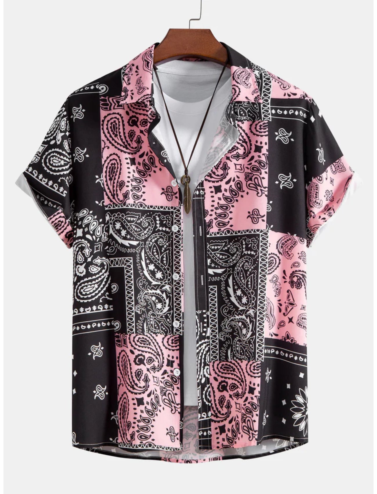 Paisley Design Button Up Shirt-Vacay Outfit
