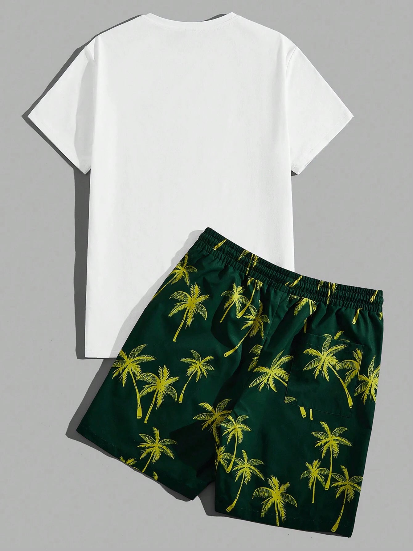 Palm Motif T Shirt With Adjustable Shorts-Vacay Outfit