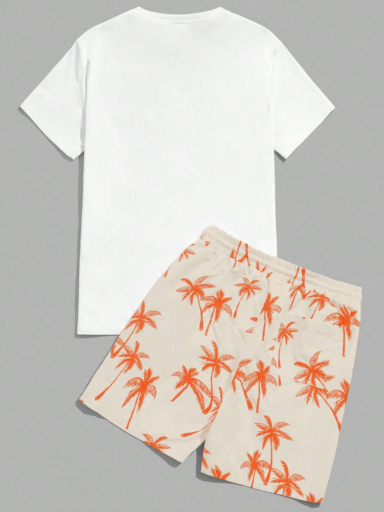 Palm Motif T Shirt With Adjustable Shorts-Vacay Outfit