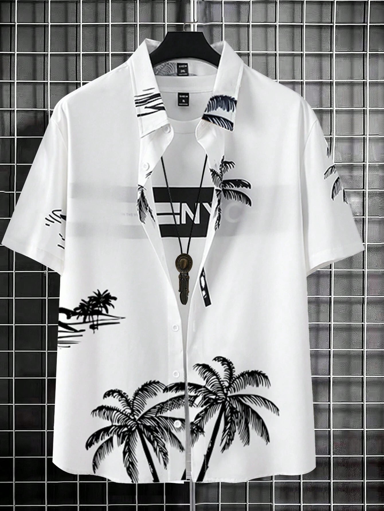 Palm Tree Print Casual Shirt-Vacay Outfit