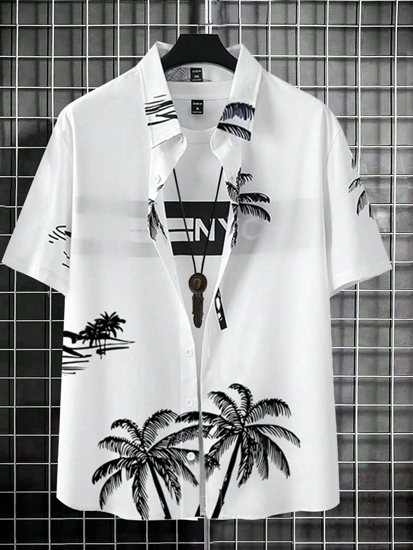 Palm Tree Print Casual Shirt-Vacay Outfit