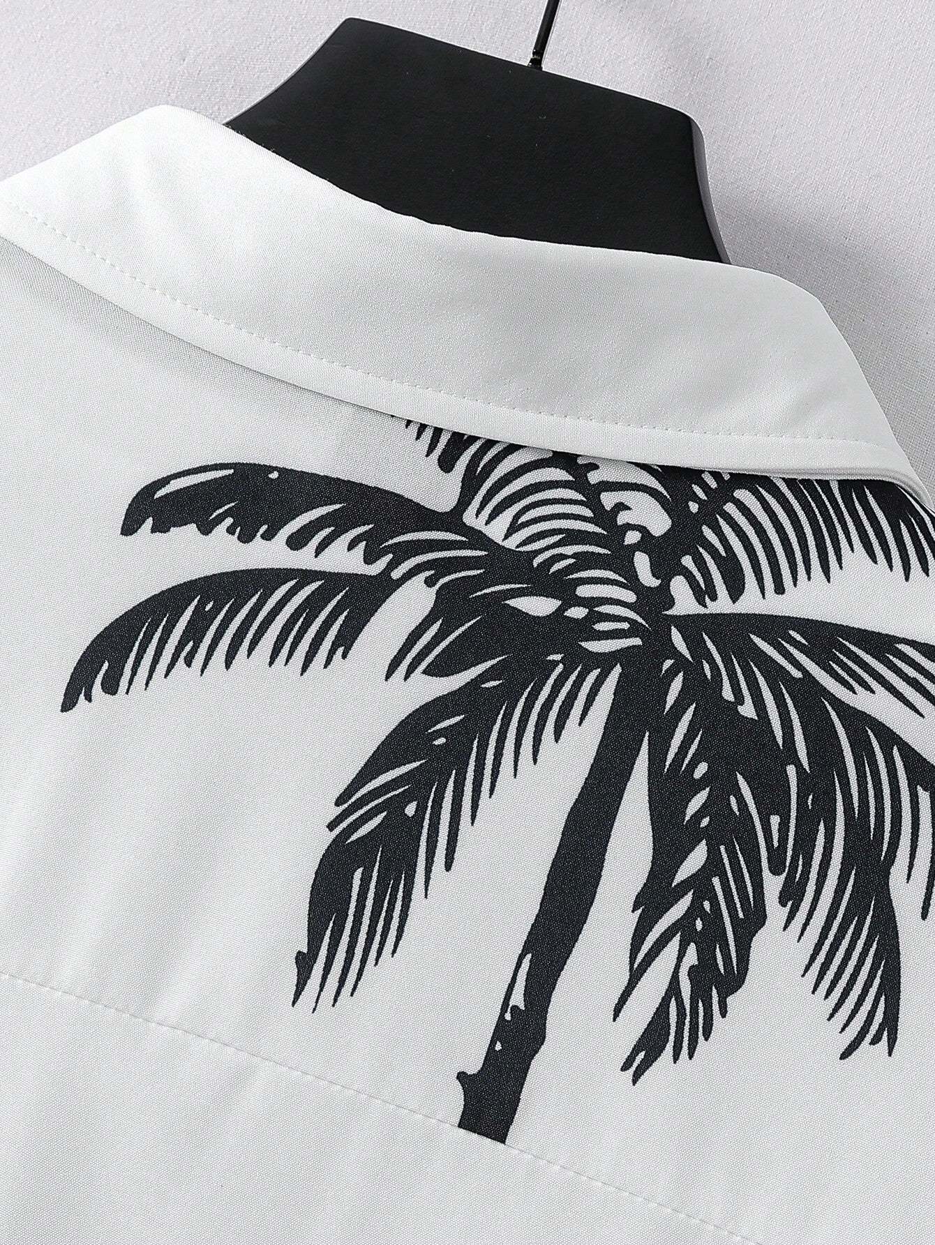 Palm Tree Print Casual Shirt-Vacay Outfit