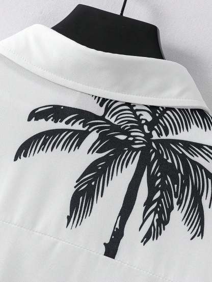 Palm Tree Print Casual Shirt-Vacay Outfit