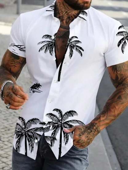 Palm Tree Print Casual Shirt-Vacay Outfit